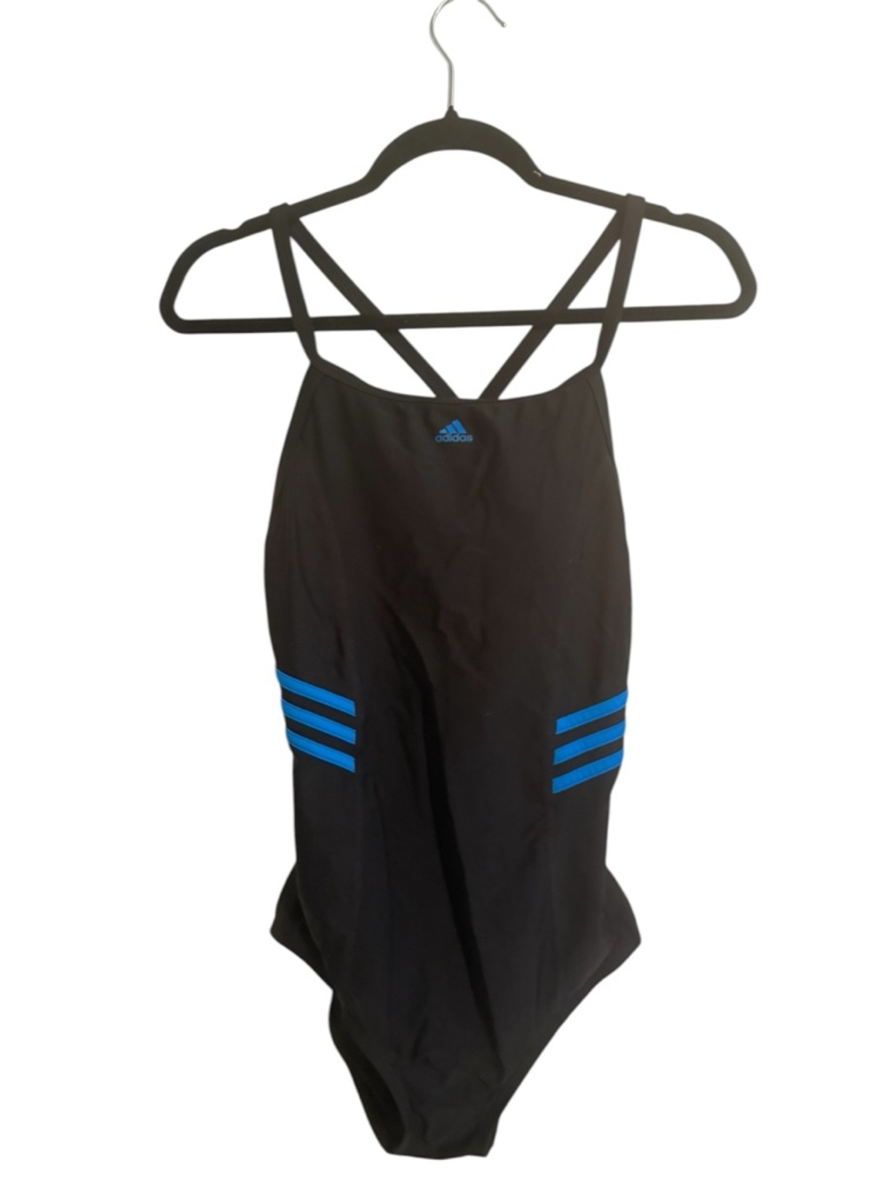 NWT Adidas Black Performance One-Piece Swimsuit with Blue Stripes